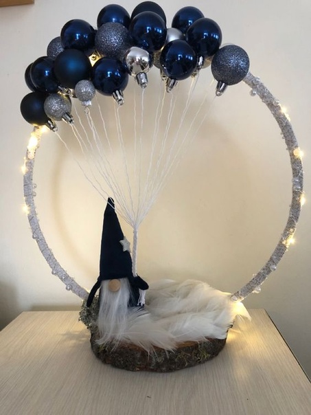 Круглый новогодний декор синими и голубыми шарами Волшебные идеи для вдохновения